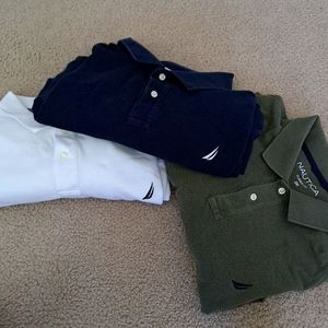 3 NAUTICA LONG SLEEVE POLO SHIRTS